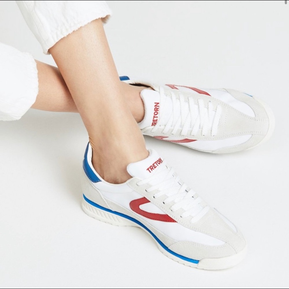 Tretorn Rawlins 3 White Red & Blue Suede Sneakers